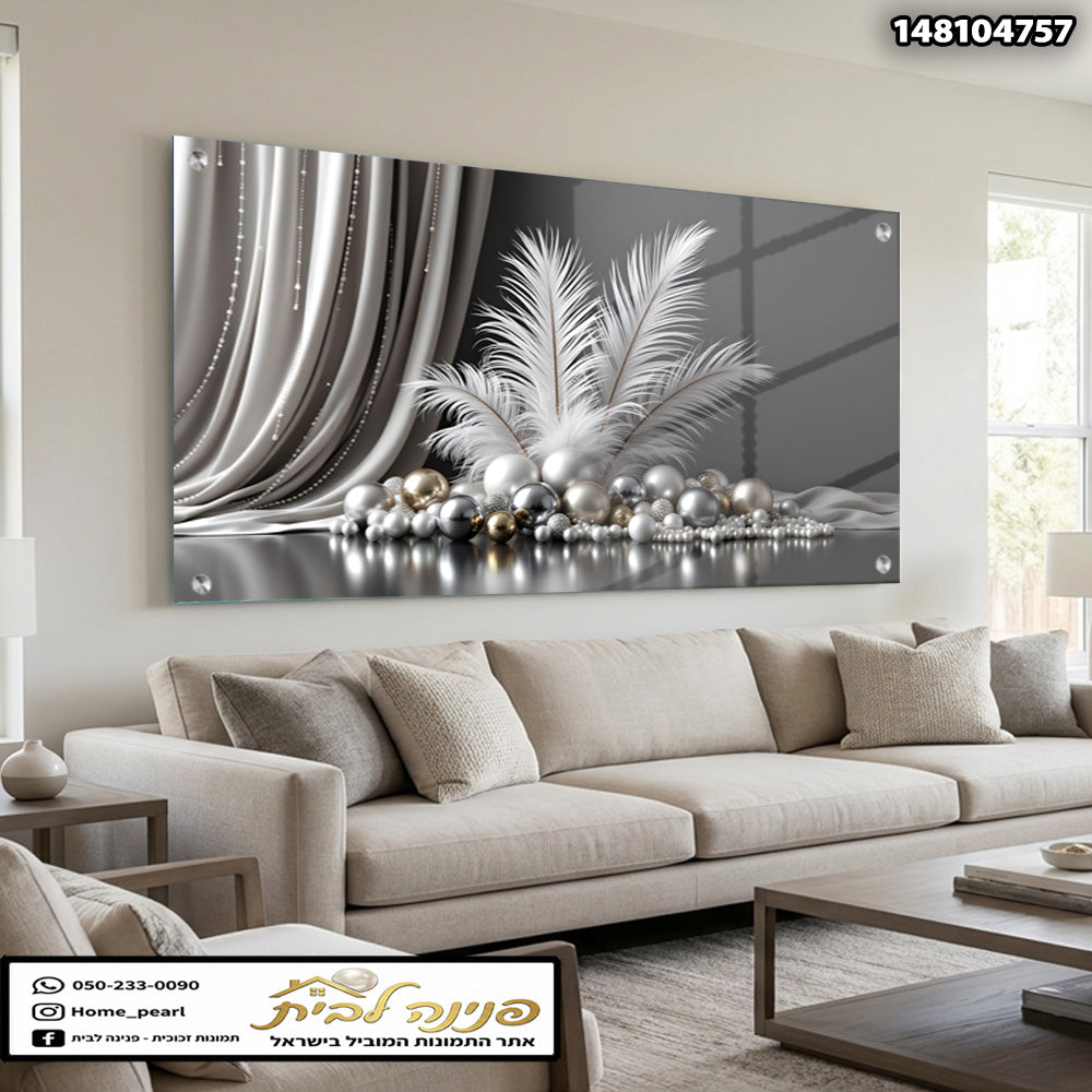 תמונה של קישוטים אך ורק על זכוכית - תמונות לבית - צבעים: לבן, אפור, כסף