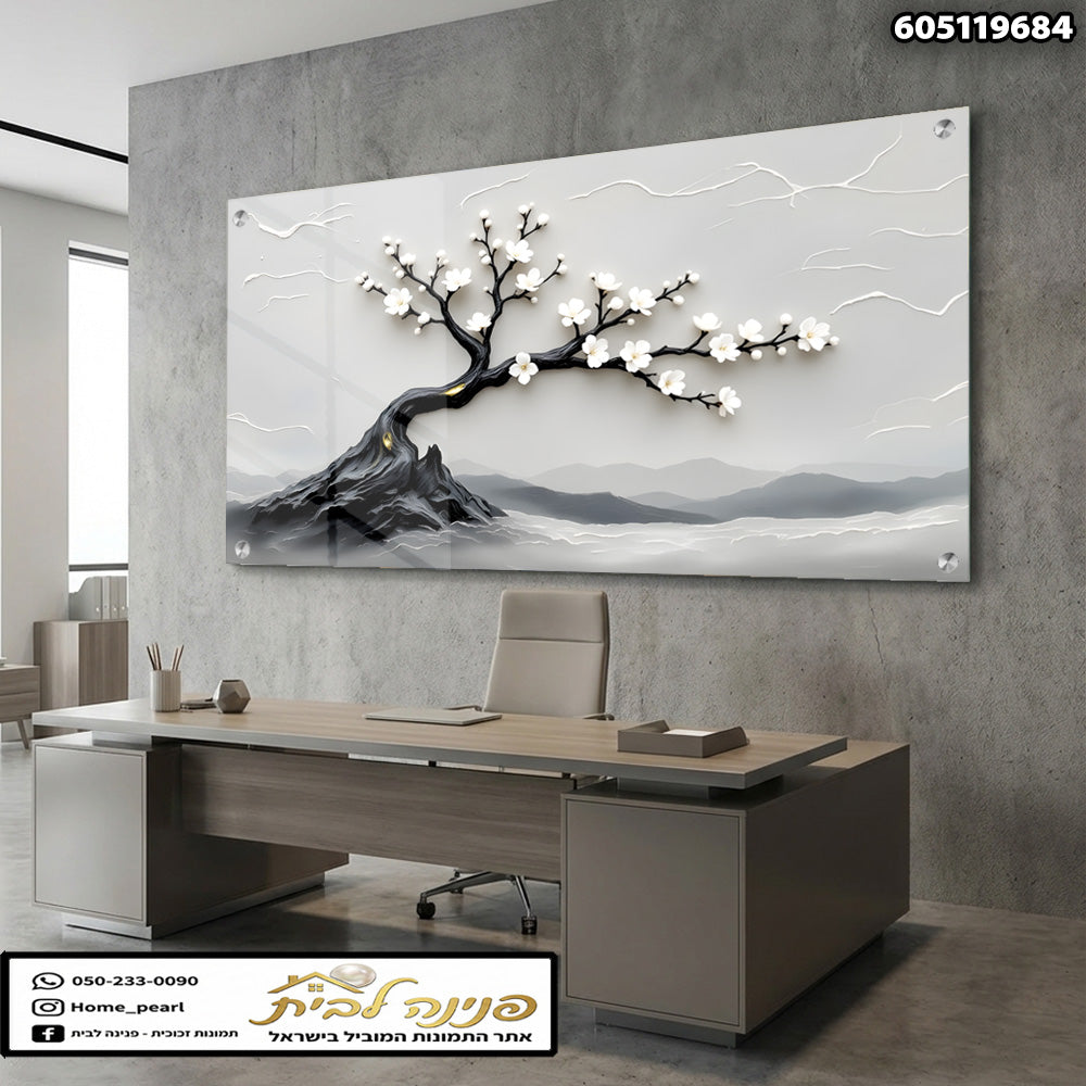 תמונה של עץ יפה במשרד - תמונות נוי - אפור ולבן