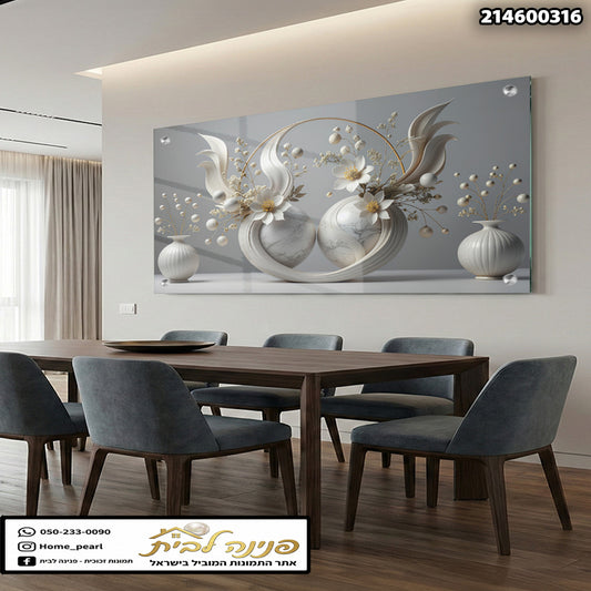 תמונה של זוג אגרטלים מעוצבים עם פרחים - תמונות נוי - צבעים שgray ו-white