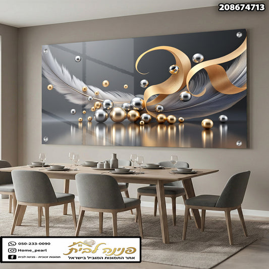 תמונה של קיר עם יצירת אמנות אלגנטית - תמונות קיר - צבעים בצילום כוללים זהב, כסף ושחור