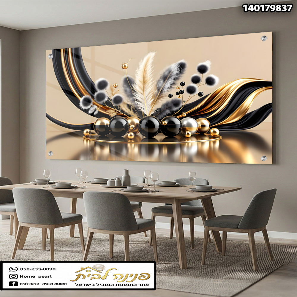 תמונה של אמנות קיר עם אלמנטים כהים וזהובים - תמונות קיר - צבעים כהים וזהובים