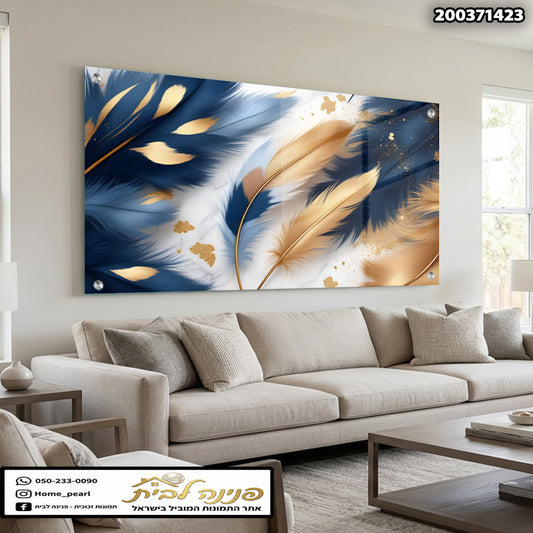 תמונה של ציפורים עם נוצות צבעוניות - תמונות נוי - כחול, זהב, לבן