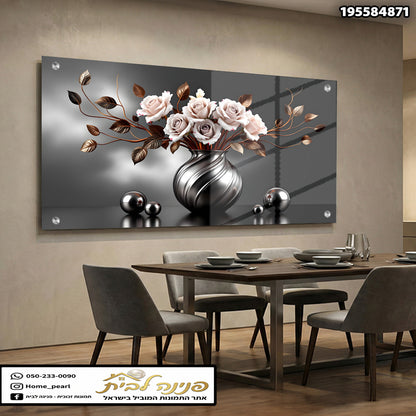 טבלה עם פרחים בזכוכית - תמונות קיר - צבעים שחור ולבן