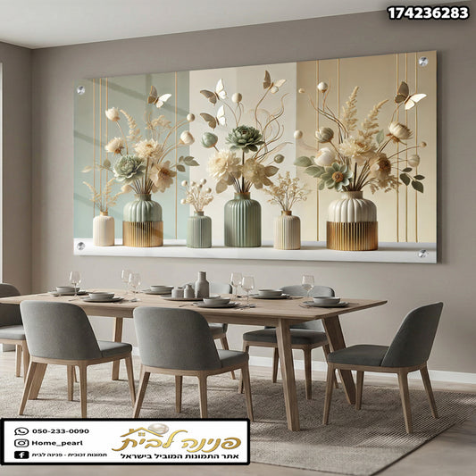 תמונה של פרחים בכלים - תמונות קיר - צבעים חומים וירוקים