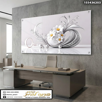 תמונה של פר flowers על קיר בעיצוב מודרני - תמונות קיר - צבעים לבן ואפור