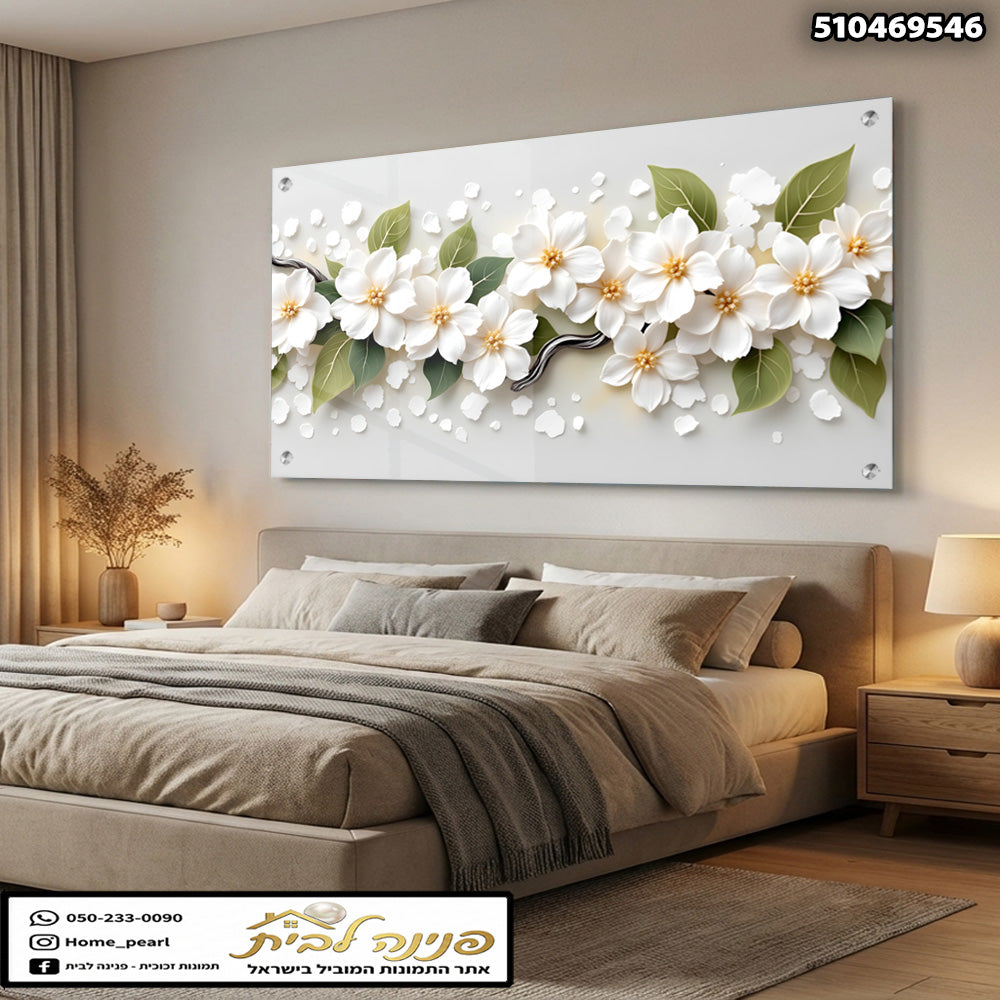 תמונה של פרחים מקשטת את הקיר - תמונות לבית - צבעים לבן וירוק
