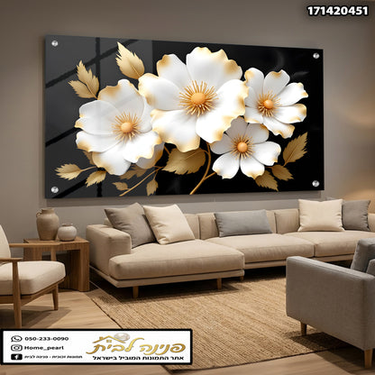 תמונה של פרFlowers על קיר - תמונות קיר - צבעים: שחור, לבן, זהב