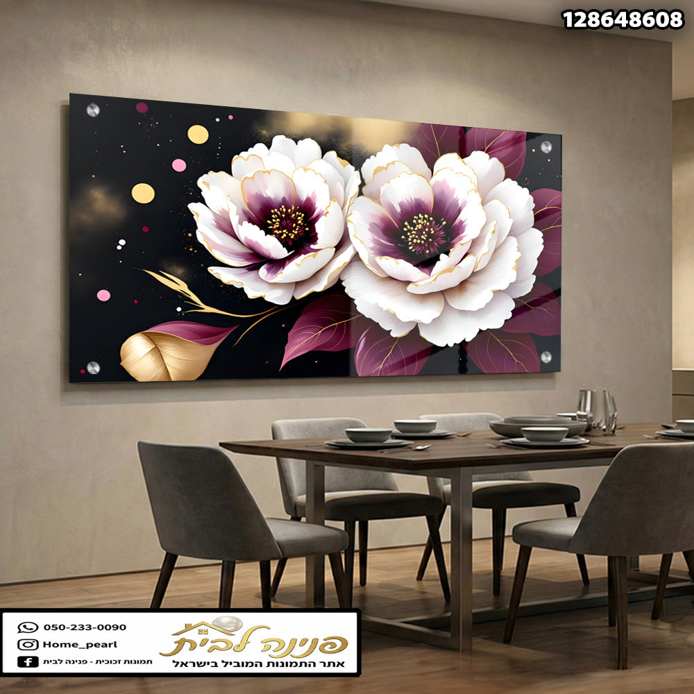 תמונה של פר flowers להגשה סלון - תמונות נוי - צבעים לבן, ורוד, זהב ושחור