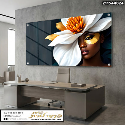 תמונה של עבודת אמנות עם פרח בזכוכית - תמונות נוי - צבעים שחור ולבן