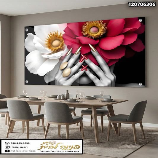 תמונה של פרחים בידיים עם צבעים אדומים ולבנים - תמונות לבית - אדום ולבן
