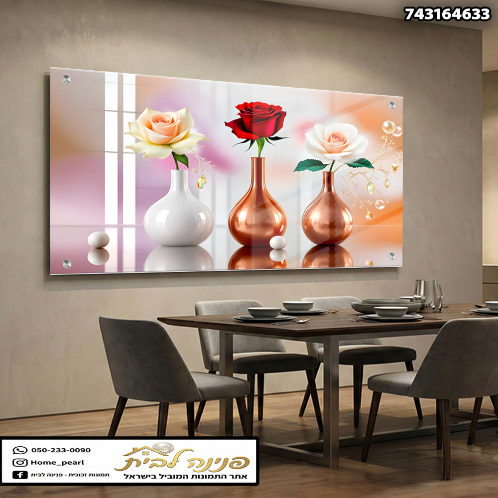 תמונה של vase עם פרחים - תמונות נוי - צבעים: לבן, אדום, ורוד