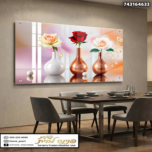 תמונה של vase עם פרחים - תמונות נוי - צבעים: לבן, אדום, ורוד