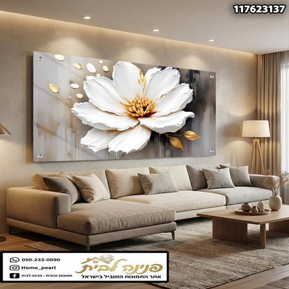 תמונה של פר flower בהדפסה על זכוכית - תמונות נוי - צבעים: לבן, זהב, אפור