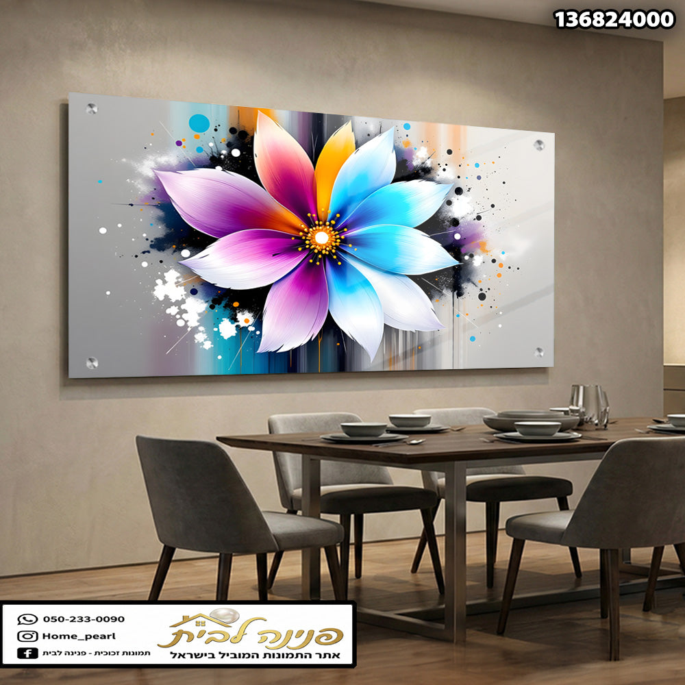 תמונה של פר flowers על קיר - תמונות לבית - צבעים: כחול, ורוד, לבן, שחור, כתום
