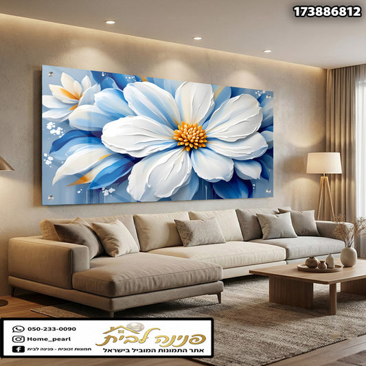 תמונה של פר flower עם צבעים כחולים, לבנים וצהובים - תמונות לבית - כחול, לבן, צהוב