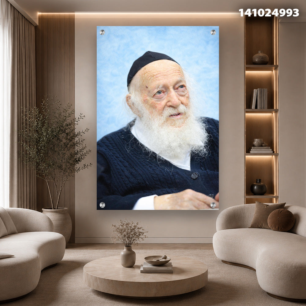 תמונה ממסגרת של דמות עם זקן על רקע כחול - תמונות זכוכית - צבעים כחול ולבן
