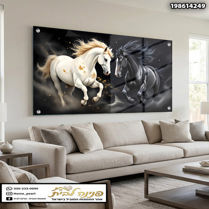 תמונה של סוסים בשחור ולבן על קיר - תמונות קיר - שחור ולבן