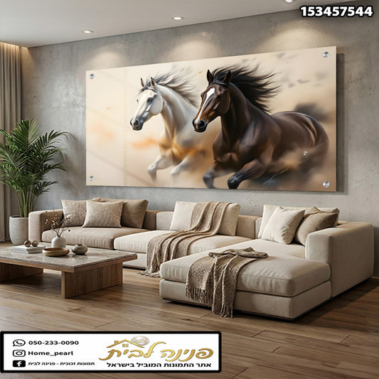 תמונה של סוסים רצים - תמונות קיר - חום ולבן