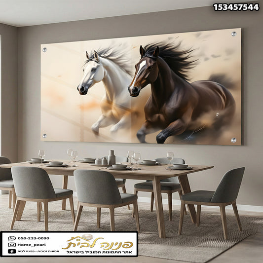 תמונה של שני סוסים רצים - תמונות קיר - צבעים לבן וחום