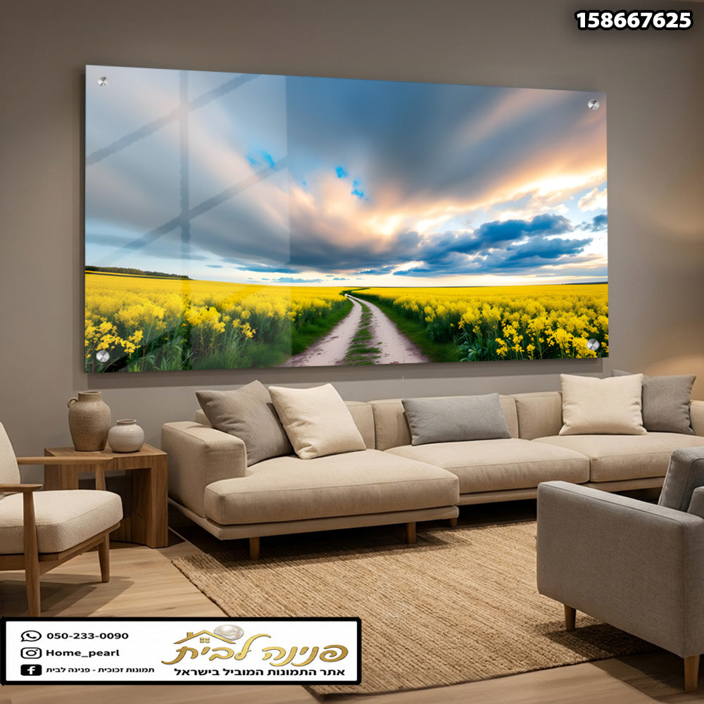 תמונה של נוף עם פרחים צהובים - תמונות נוי - צבעים צהוב וכחול