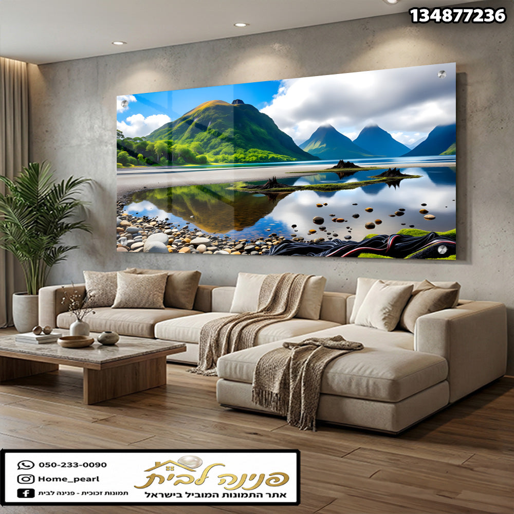 תמונה של נוף מרהיב משתקף במים - תמונות לקיר - צבעים ירוק, כחול וחום