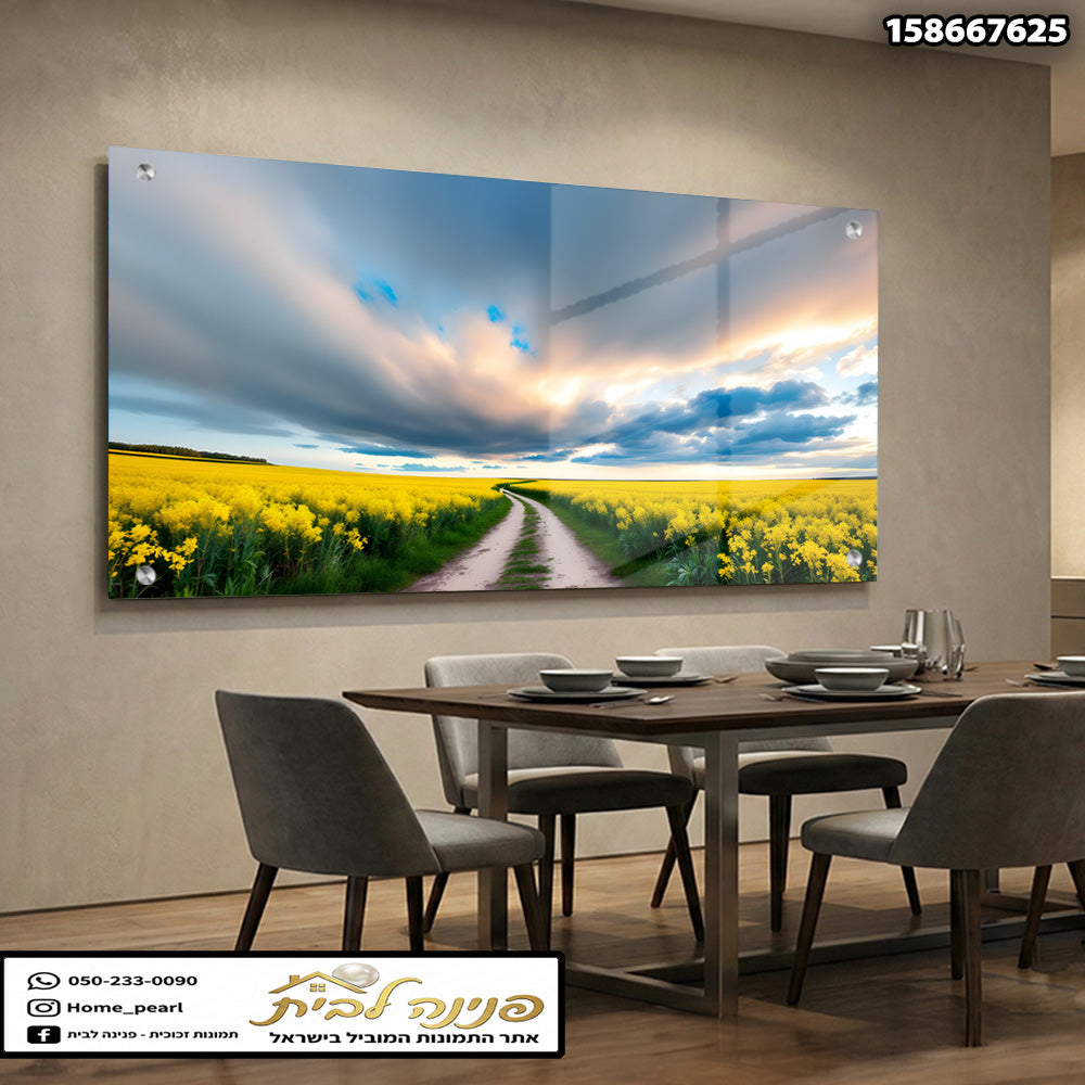 תמונת נוף על זכוכית - תמונות זכוכית - צבעים צהובים וכחולים