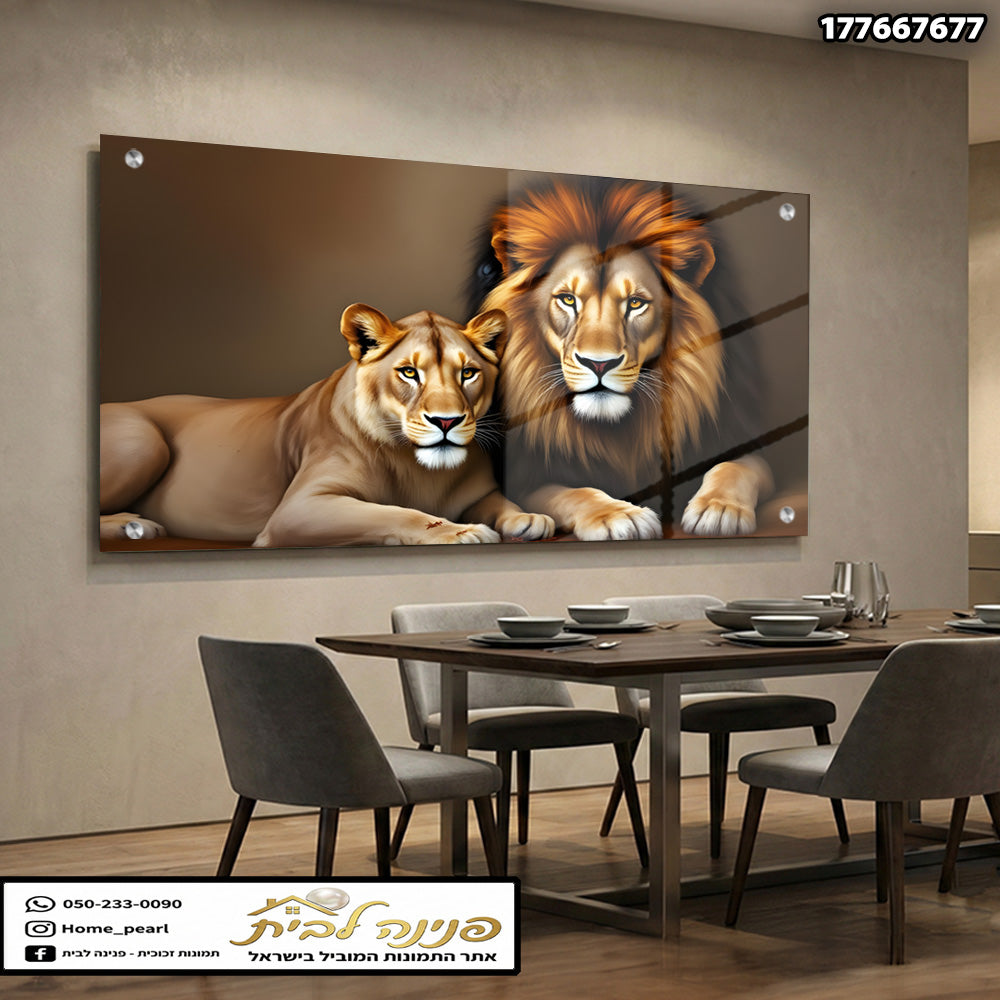 תמונה של זוג lions בחלל פנים - תמונות קיר - גוונים של חום