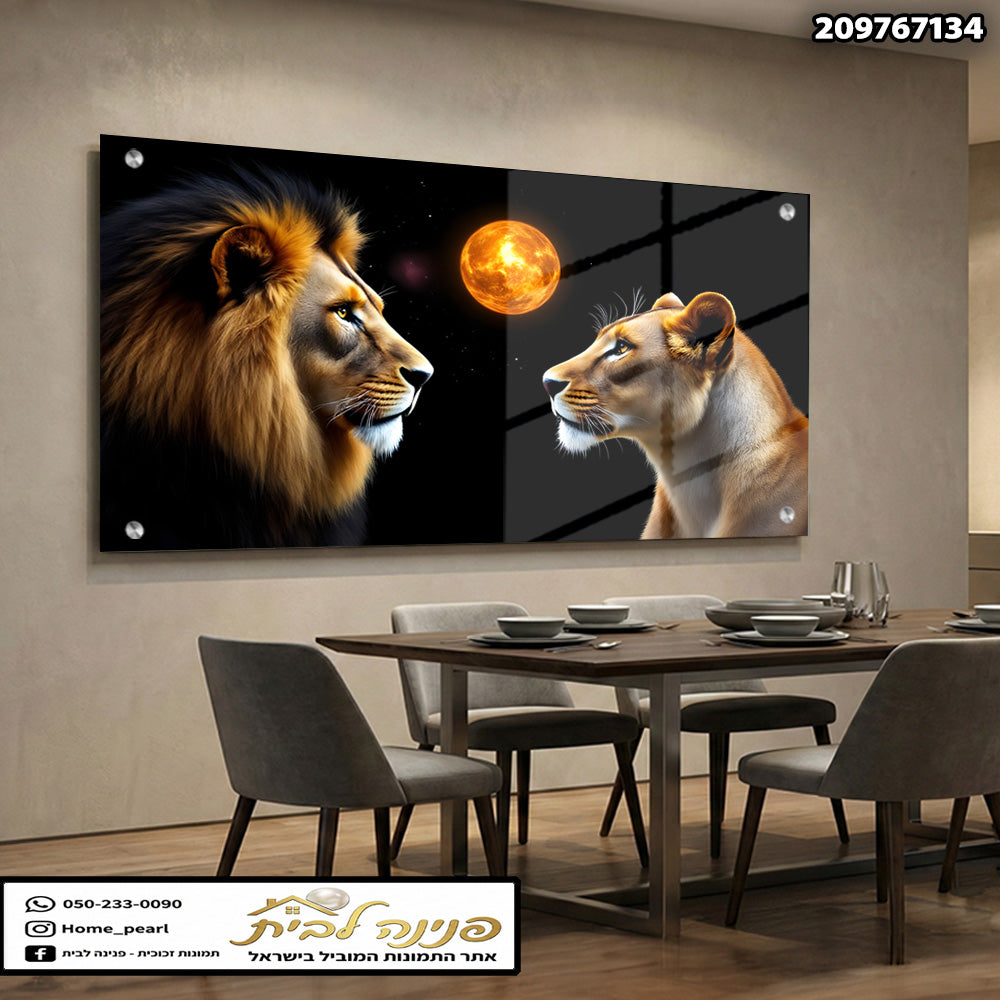 תמונה של שני אריות מסתכלים זה על זה - תמונות קיר - שחור ואדום
