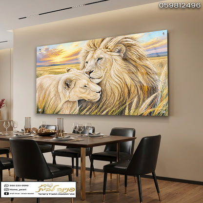 תמונה של שני Lions בדירה - תמונות לסלון - גוונים של חום וזהב