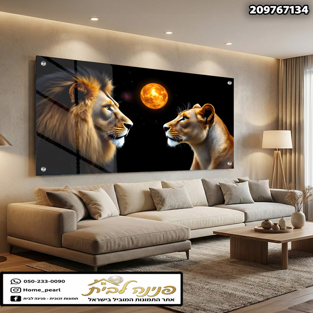 תמונה של שני אריות מתקיימת על רקע שחור - תמונות נוי - צבעים של שחור וכתום