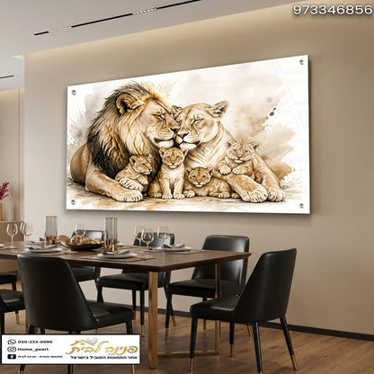 תמונה של משפחת Lions על קיר - תמונות קיר - צבעים חום ובז'