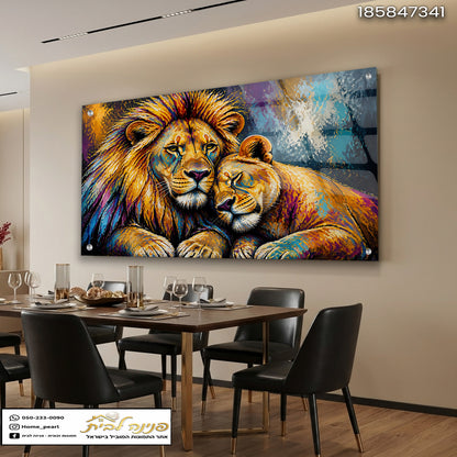 ציור מרהיב של שני Lions ישנים יחד על הקיר - תמונות קיר - צבעים חמים וקרים