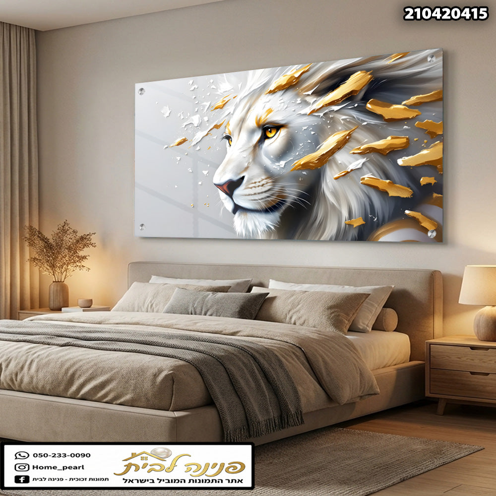 תמונה של זברה על קיר - תמונות קיר - צבעי זהב ולבן ואפור