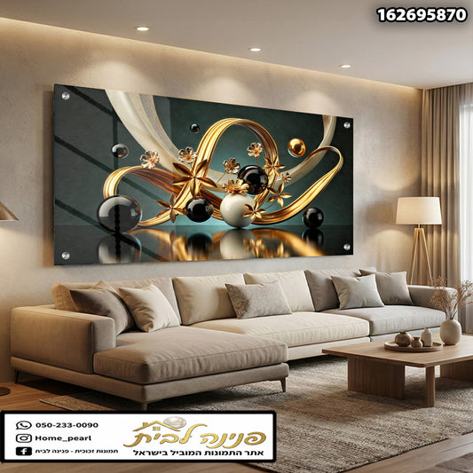 תמונה לקישוט הסלון - תמונות לסלון - צבעים של זהב, שחור ולבן