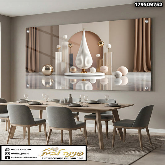 תמונה מודרנית של עיצוב עם טקסטורות שונות - תמונות קיר - צבעים חום, לבן וזהב