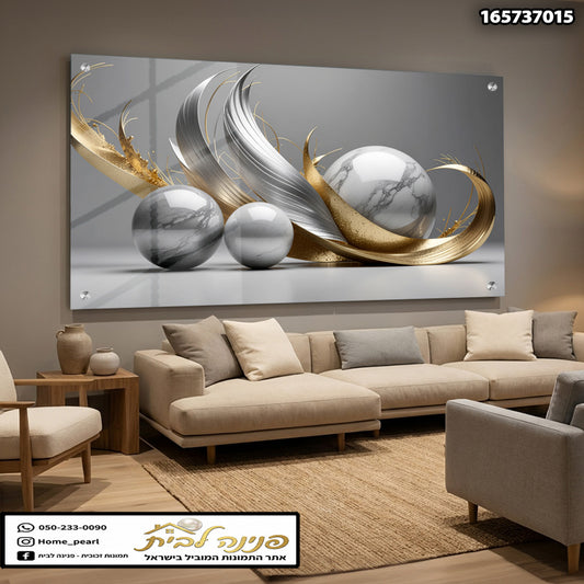 תמונה מודרנית של כדורים ודוגמאות גיאומטריות - תמונות נוי - גווני אפור וזהב