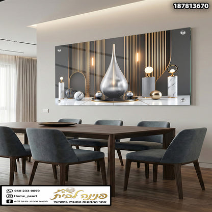 תמונה מודרנית לק décor ביתי עם עיצוב גרפי - תמונות לבית - גוונים אפור וזהב וכסף