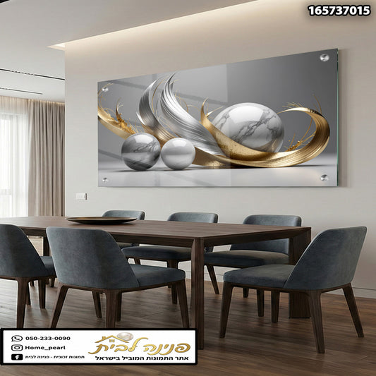 תמונה מודרנית של כדורים וזרים - תמונות נוי - צבעים בגווני אפור וזהב