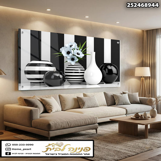 תמונה של Vase עם פרחים בשחור ולבן - תמונות קיר - צבעים בשחור ולבן