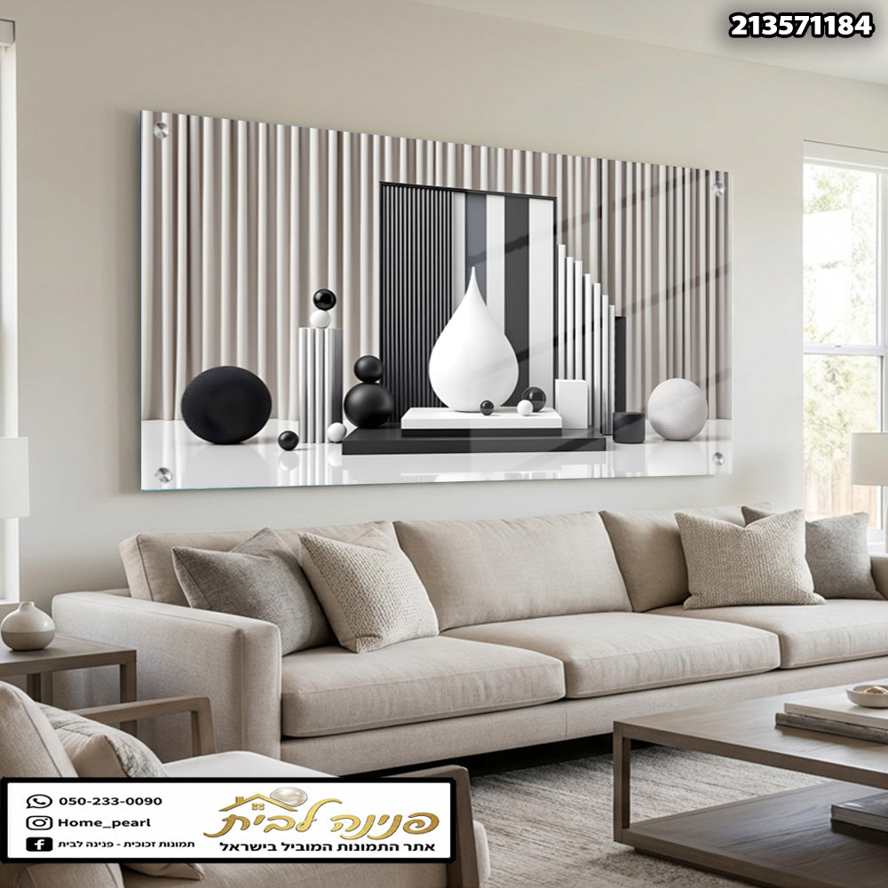 תמונה מודרנית של תמונה על זכוכית בסגנון מינימליסטי - תמונות לבית - שחור ולבן