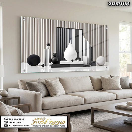 תמונה מודרנית של תמונה על זכוכית בסגנון מינימליסטי - תמונות לבית - שחור ולבן