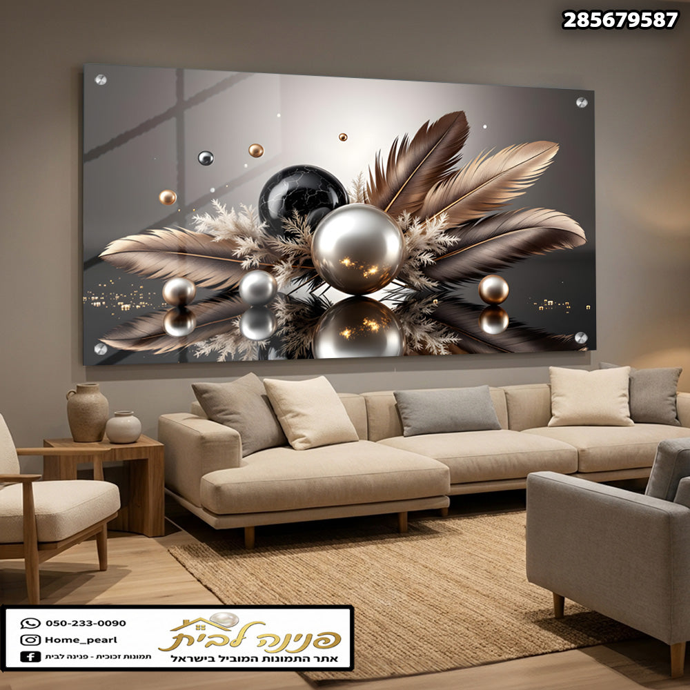 תמונה מודרנית של קישוט קיר - תמונות קיר - צבעים בשחור, לבן, זהב