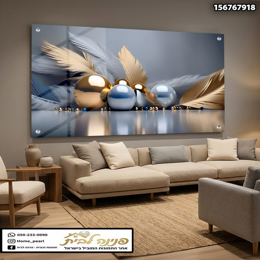 תמונה מודרנית לקיר עם כדורים וזנבות - תמונות קיר - צבעים זהב, כחול ולבן