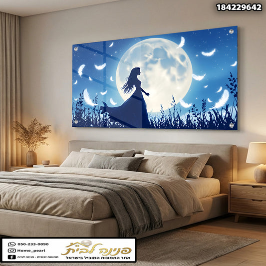 תמונה של ערב ירח מלא בסלון - תמונות נוי - צבעים כחול ולבן