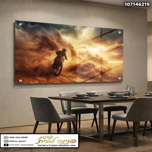 תמונה של רוכב אופנוע על רקע חול - תמונות קיר - צבעים חומים