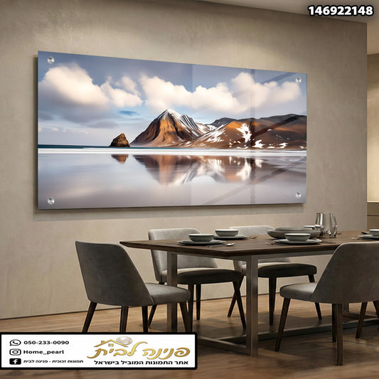 תמונה של נוף הרים משתקף במים - תמונות נוי - צבעים חומים וכחולים