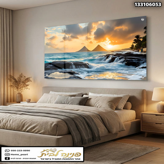 תמונה של נוף ים עם חוף שמשי - תמונות נוי - צבעים של כחול וכתום