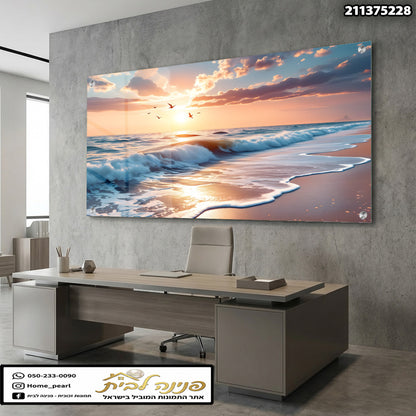תמונה של נוף ים בשקיעה - תמונות לבית - צבעים של כחול וכתום
