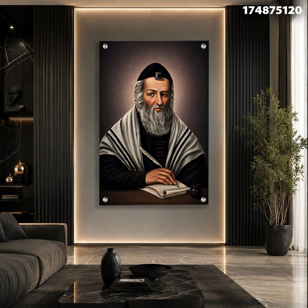 ציור של אדם מזוקן בכובע - תמונות למשרד - צבעים שחור, לבן, אפור