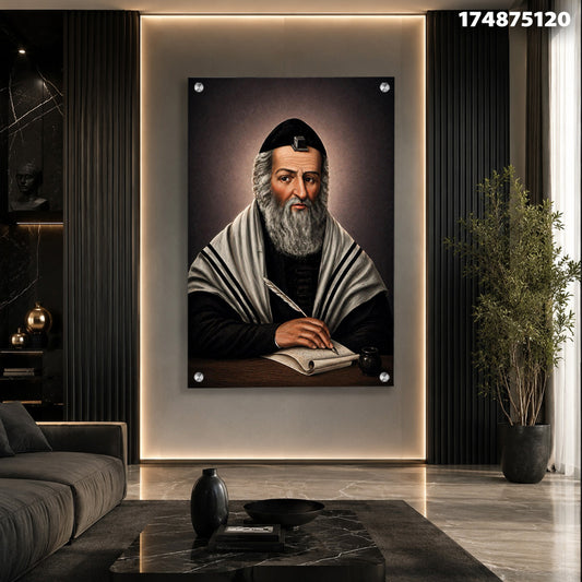 ציור של אדם מזוקן בכובע - תמונות למשרד - צבעים שחור, לבן, אפור